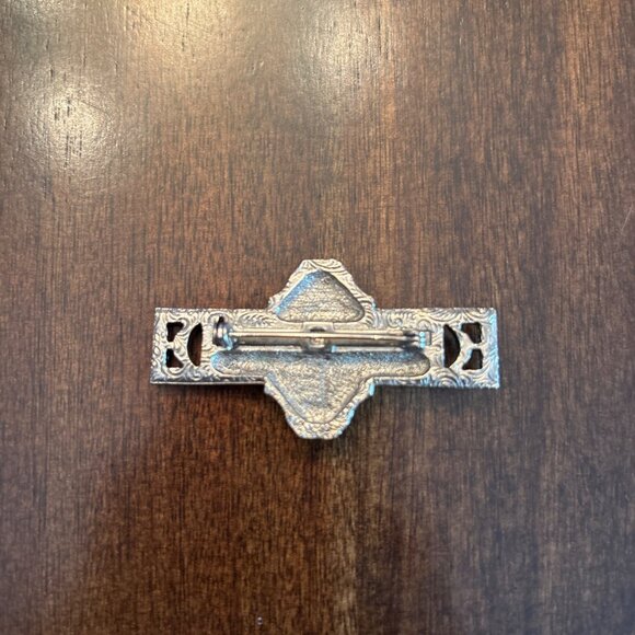 Vintage Art Deco Revival Mother of Pearl and Faux Marcasite Bar Brooch - Picture 3 of 7